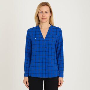 Michael Michael Kors Blue Black Gold Print V-Neck Long Sleeve Tunic Top Size S